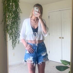 Reformation Tie Front Ruffle Half Sleeve Sheer Blouse